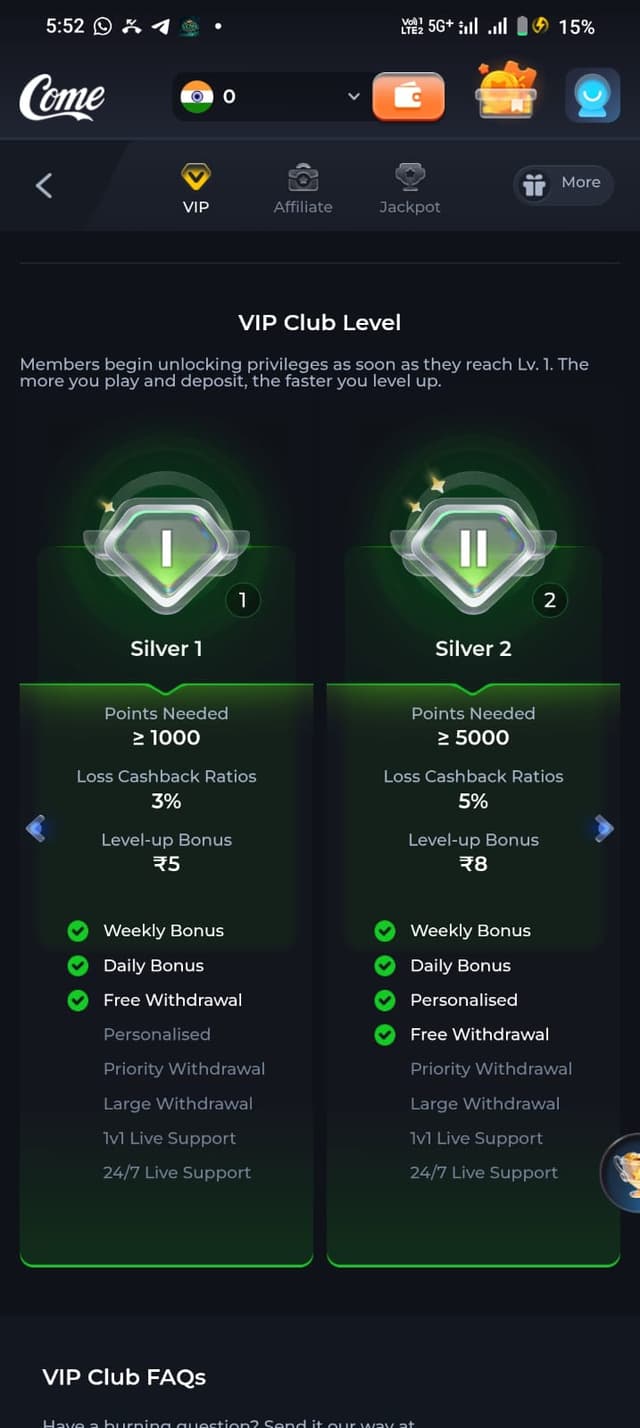 Come Game game lobby and categories